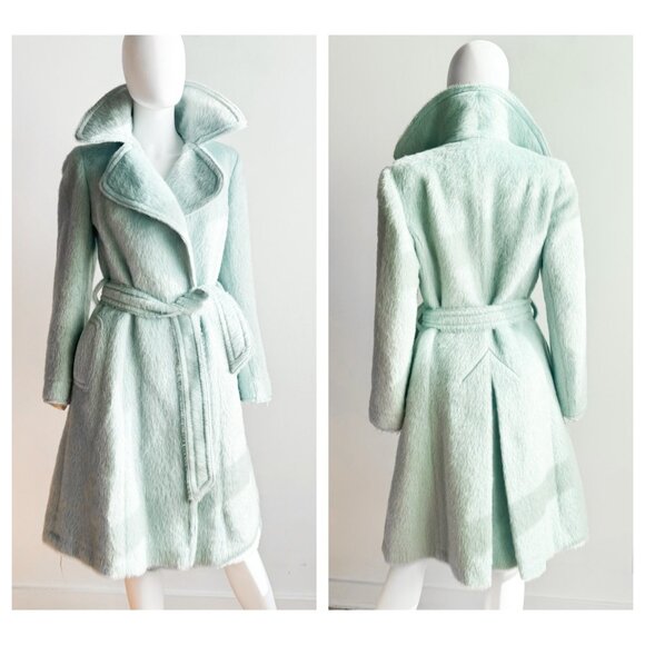 Vintage Wilsons Pastel Blue Mohair Belted Coat S/M - Picture 1 of 9